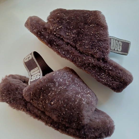 UGG Metallic Sparkle Fluff Shearling Slippers | Size 7 | NWT | Brown - Picture 10 of 11